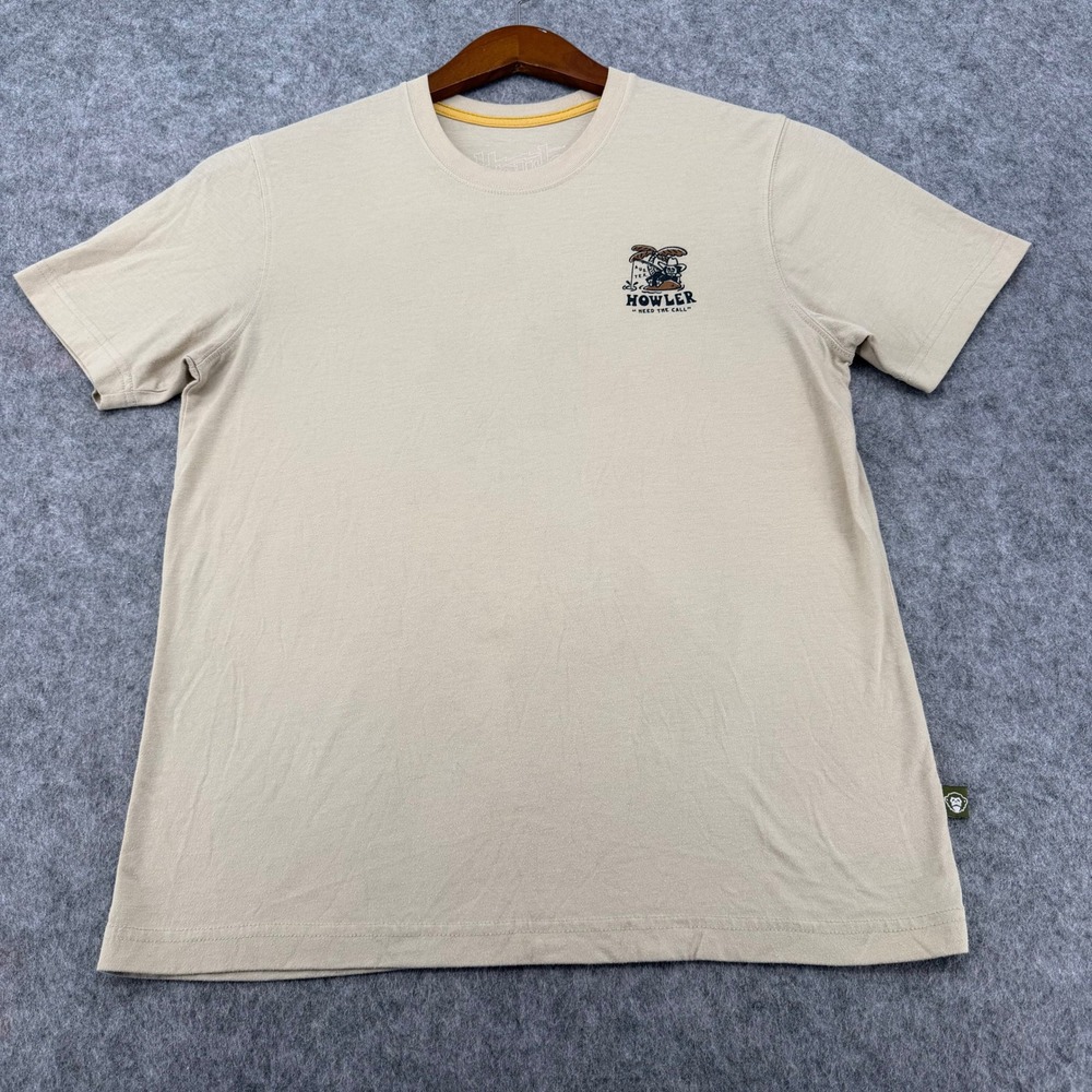 Howler Brothers Mens Heed The Call Fishing Graphic T-Shirt Tan Beige Small